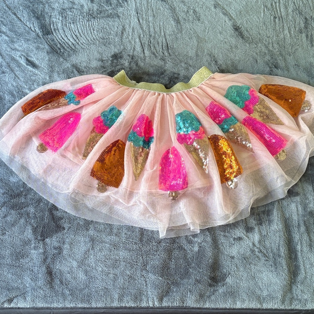Ice Cream Print Kids Skirt - Pink and Gold